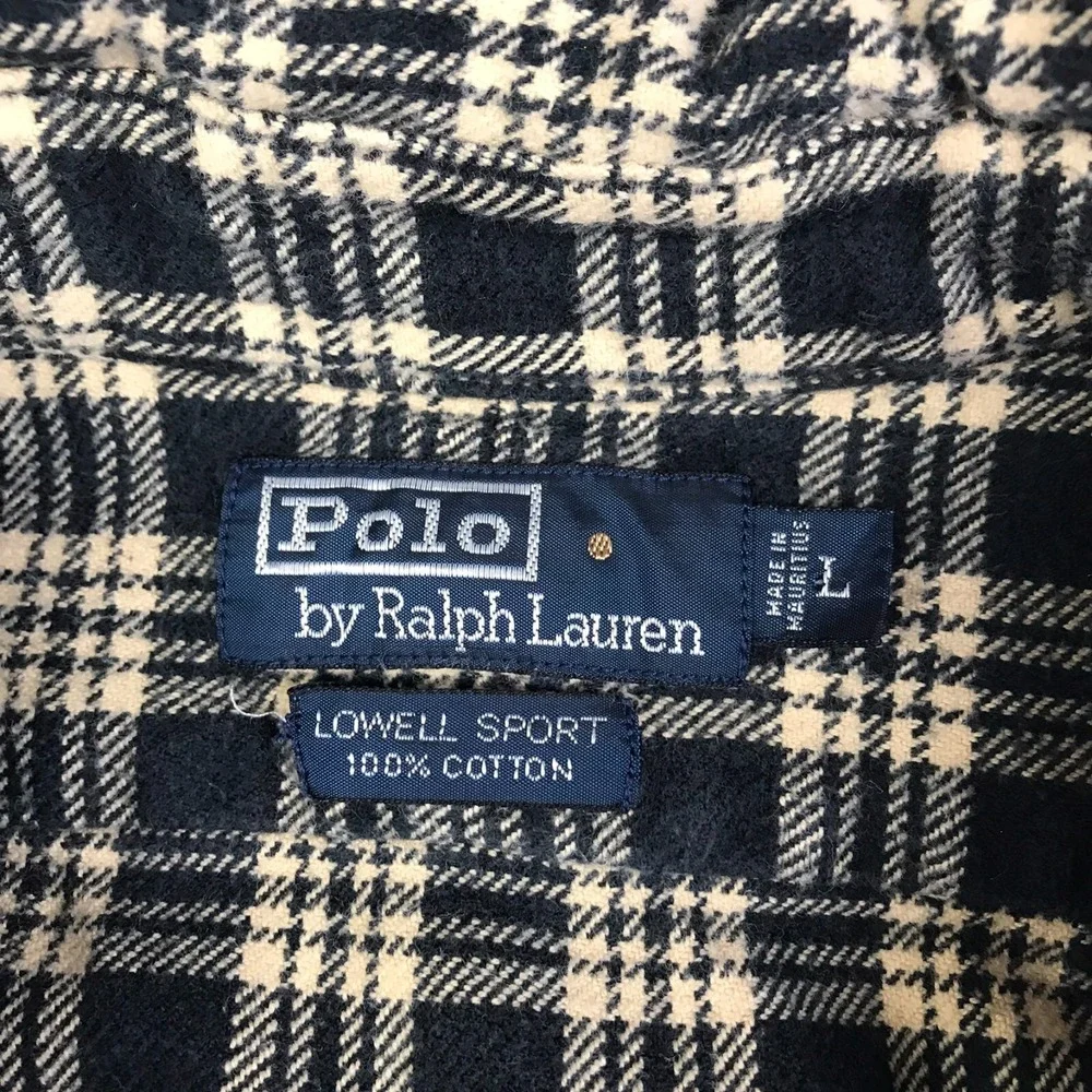 Polo Ralph Lauren Lowell Sport Shirt Men L Black Plaid Cotton Flannel Vintage